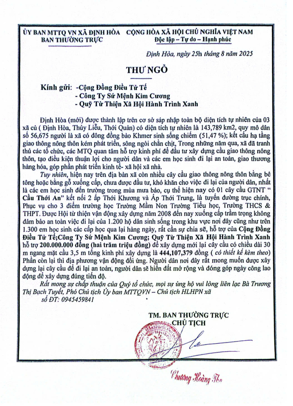 CA107 XÂY CẦU SỨ MỆNH KIM CƯƠNG 10 - XÃ ĐỊNH HÒA - TỈNH AN GIANG